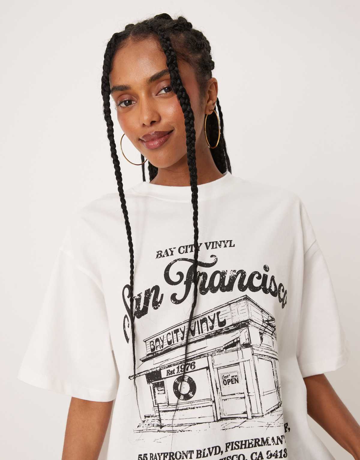 ASOS DESIGN oversized t-shirt with san francisco graphic in cream