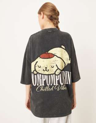 Asos Design Oversized T-shirt With Sanrio Pompompurin Prints In Black