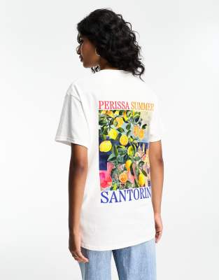 Asos Design Oversized T-shirt With Santorini Graphic In White