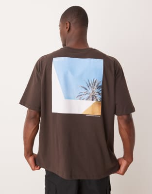 Asos Design Oversized T-shirt With Scenic Back Graphic In Burgundy