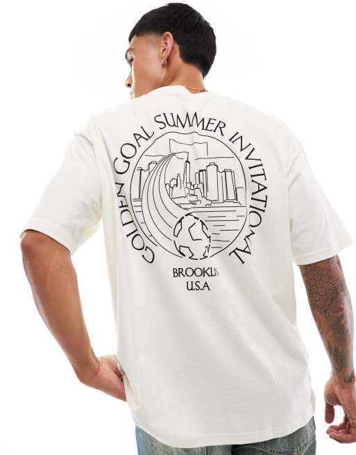 FhyzicsShops DESIGN oversized t-shirt with scenic back print in off white