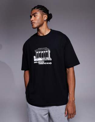 Asos Design Oversized T-shirt With Scenic Graphic In Black
