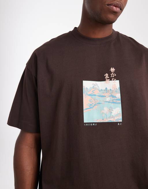 ASOS DESIGN oversized t-shirt with scenic graphic in brown, 5 of 5