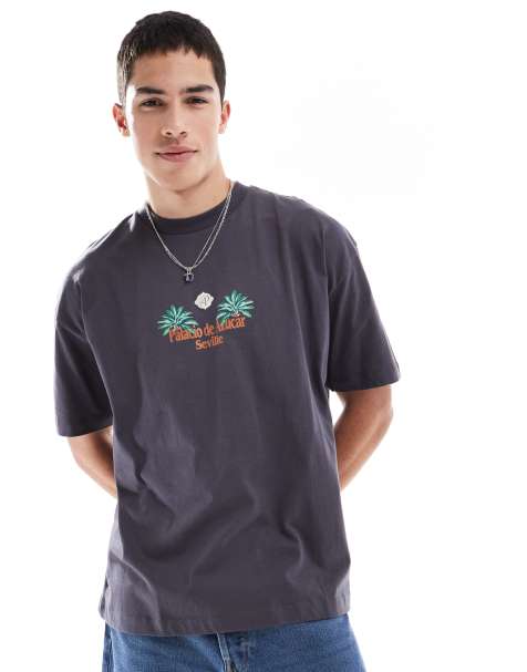 ASOS DESIGN oversized t-shirt with scenic graphic in charcoal - view 1
