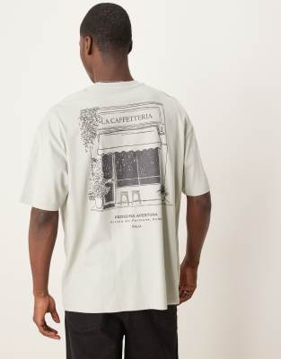 Asos Design Oversized T-shirt With Scenic Graphic In Gray