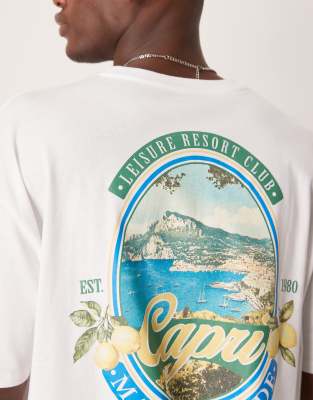 Asos Design Oversized T-shirt With Scenic Graphics In White