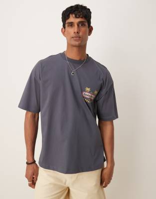 Asos Design Oversized T-shirt With Scenic Print In Gray