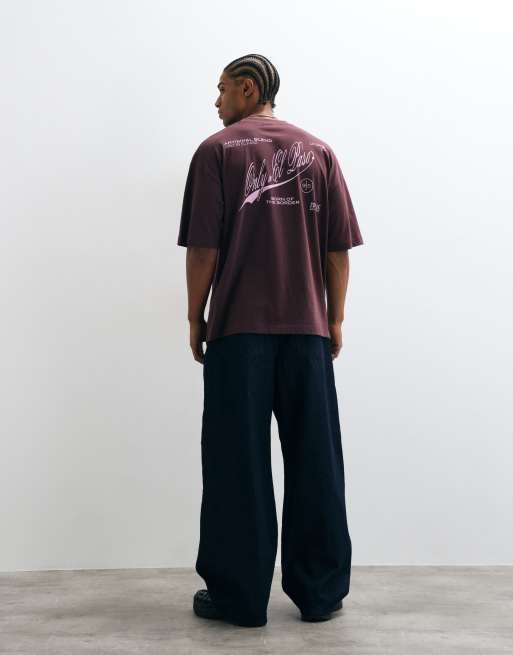 ASOS DESIGN oversized t-shirt with script text graphic in brown, 3 of 5
