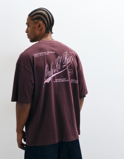 ASOS DESIGN oversized t-shirt with script text graphic in brown, 5 of 5
