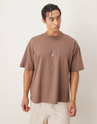 ASOS DESIGN oversized t-shirt with script text in brown - view 1