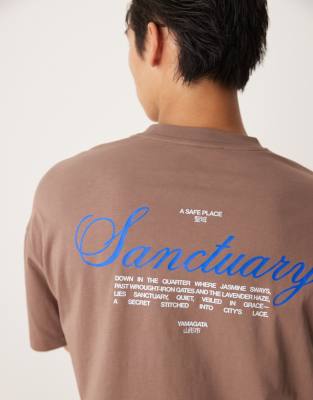 Asos Design Oversized T-shirt With Script Text In Brown