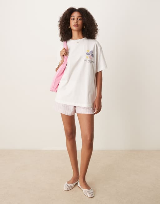 ASOS DESIGN oversized t-shirt with seafood graphic in cream