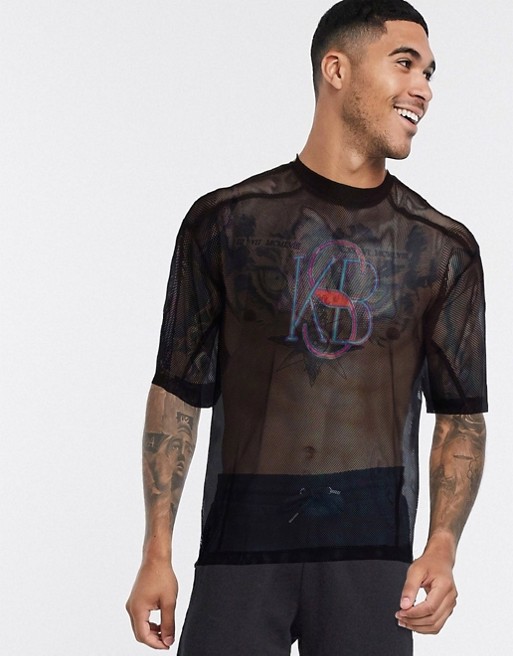 ASOS DESIGN oversized t-shirt with seam detail and collegiate print in wide mesh