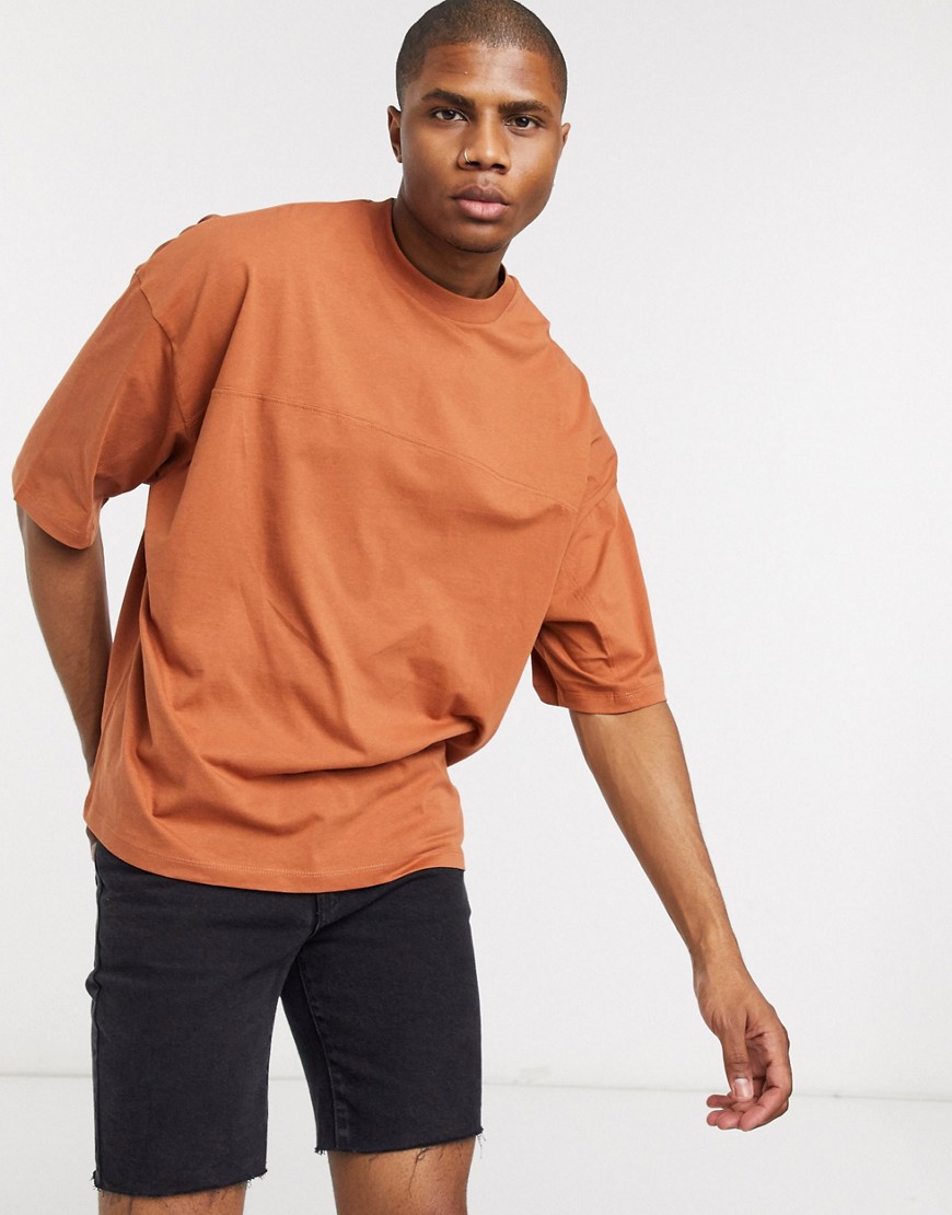 ASOS DESIGN oversized t-shirt with seam detail in brown-Multi