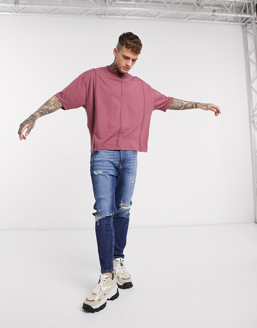 ASOS DESIGN oversized t-shirt with seam detail in purple