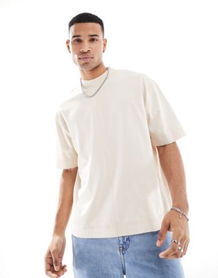 ASOS DESIGN oversized t-shirt with seam detailing in beige