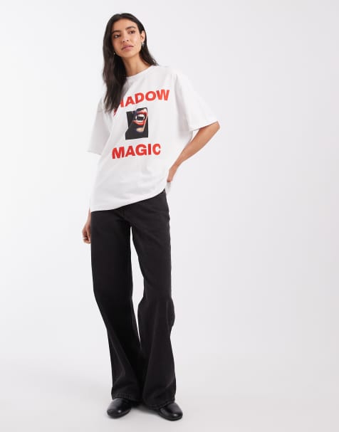 ASOS DESIGN Oversized T-shirt with shadow magic vampire graphic in white - view 1