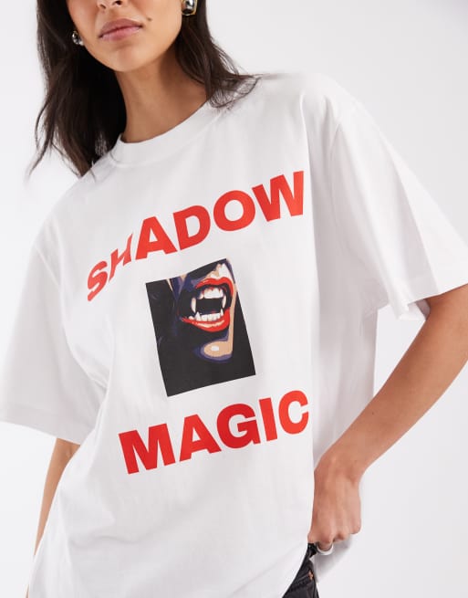 ASOS DESIGN Oversized T-shirt with shadow magic vampire graphic in white, 2 of 4
