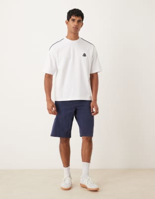 Asos Design Oversized T-shirt With Shoulder Piping And Embroidery In White
