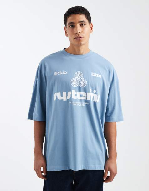 ASOS DESIGN oversized T-shirt with soccer graphic in blue - view 1
