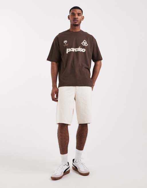 ASOS DESIGN oversized t-shirt with soccer graphics in brown, 2 of 5