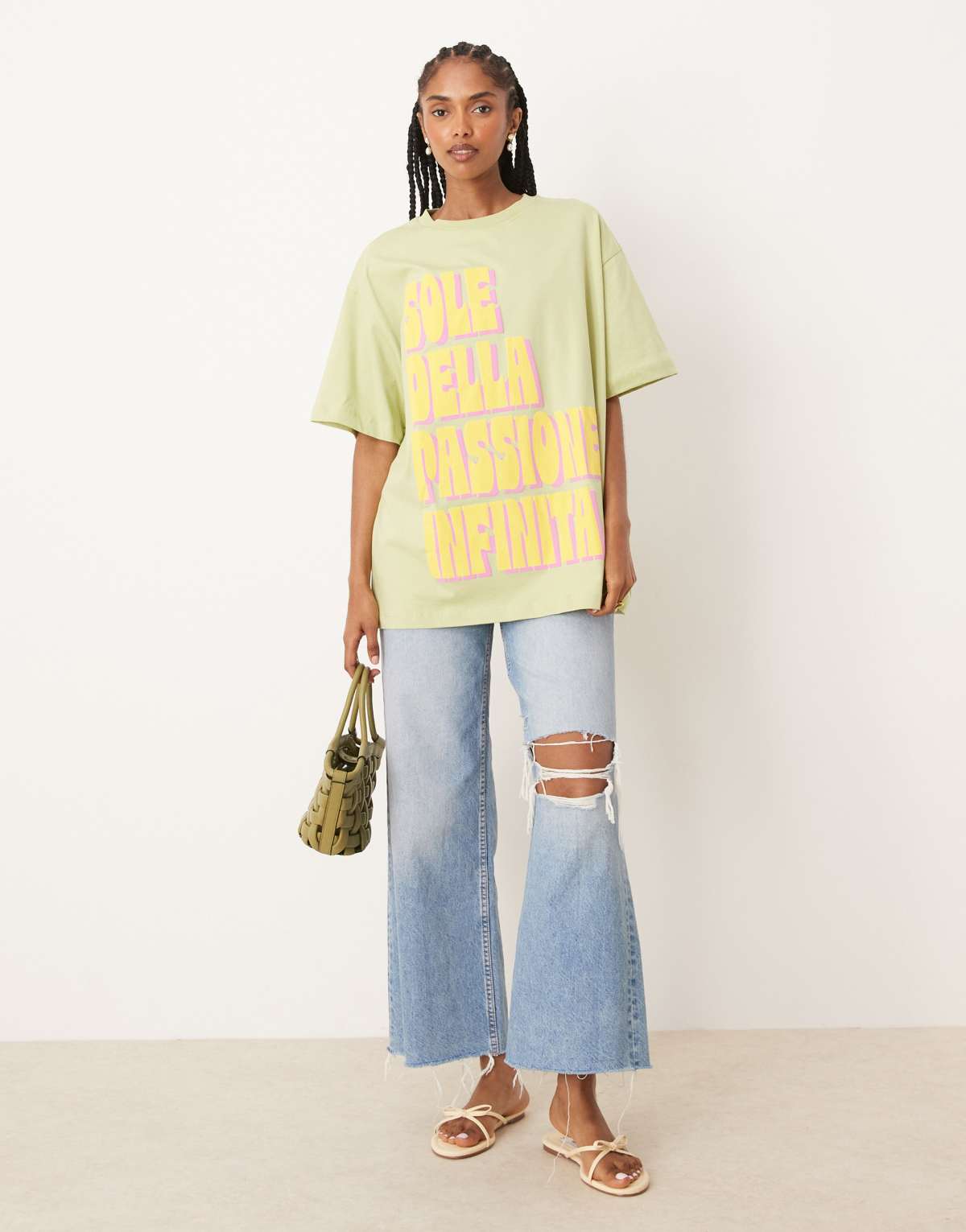 ASOS DESIGN oversized t-shirt with sole della graphic in sage