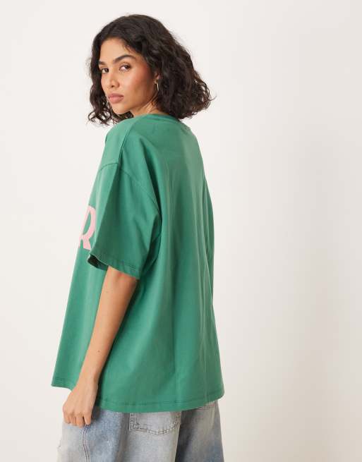 ASOS DESIGN oversized t-shirt with soleil graphic in green