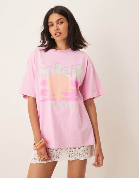 ASOS DESIGN oversized t-shirt with soleil graphic in pink - view 1