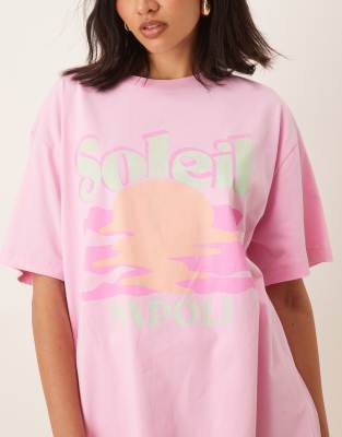 Asos Design Oversized T-shirt With Soleil Graphic