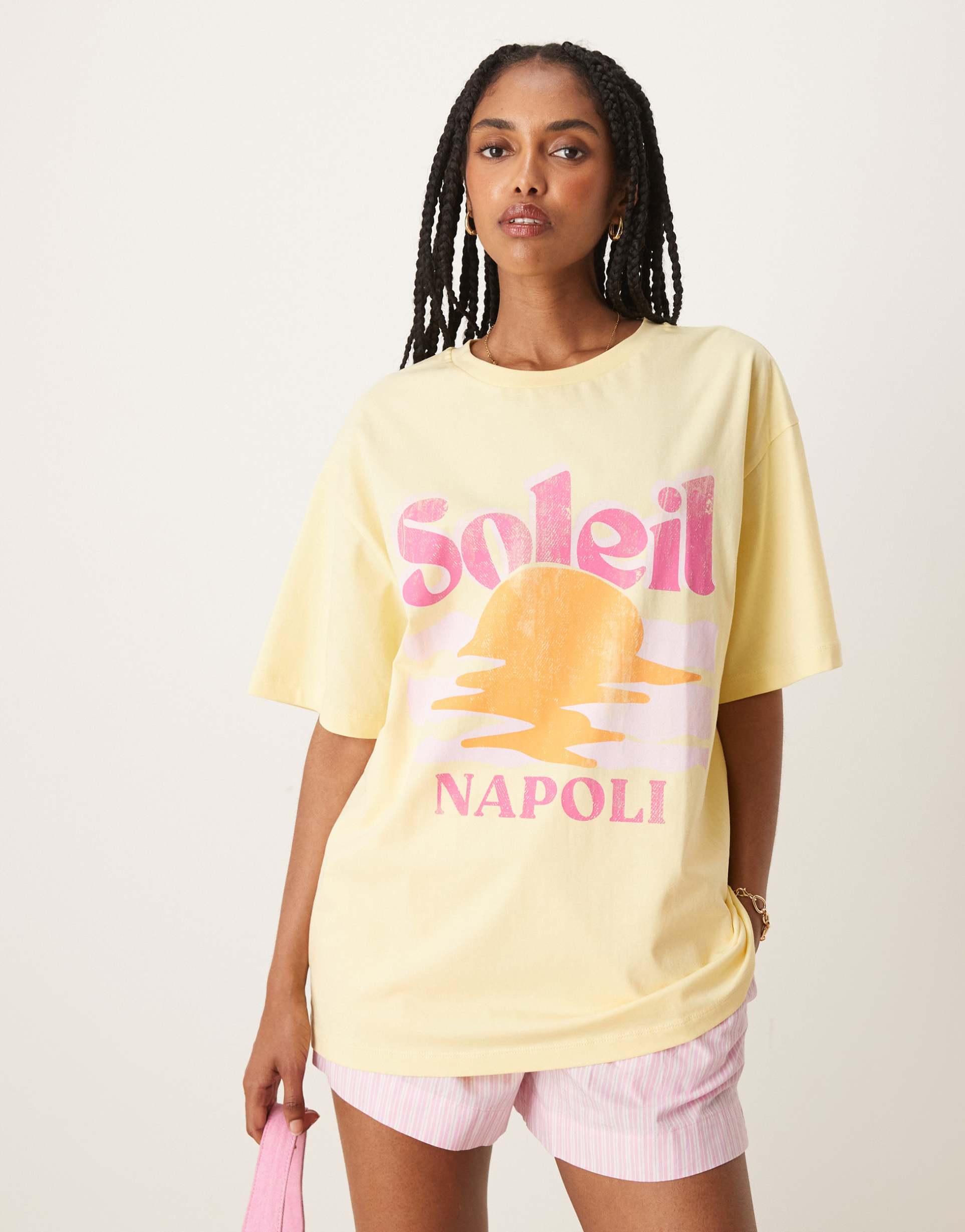 asos design oversized t-shirt with soleil napoli graphic in buttermilk