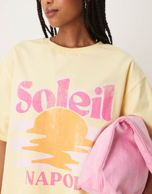 ASOS DESIGN oversized T-shirt with soleil Napoli graphic in buttermilk