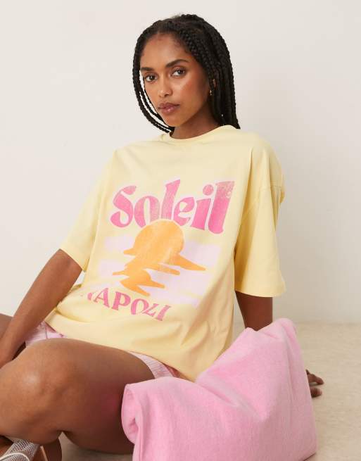 ASOS DESIGN oversized T-shirt with soleil Napoli graphic in buttermilk