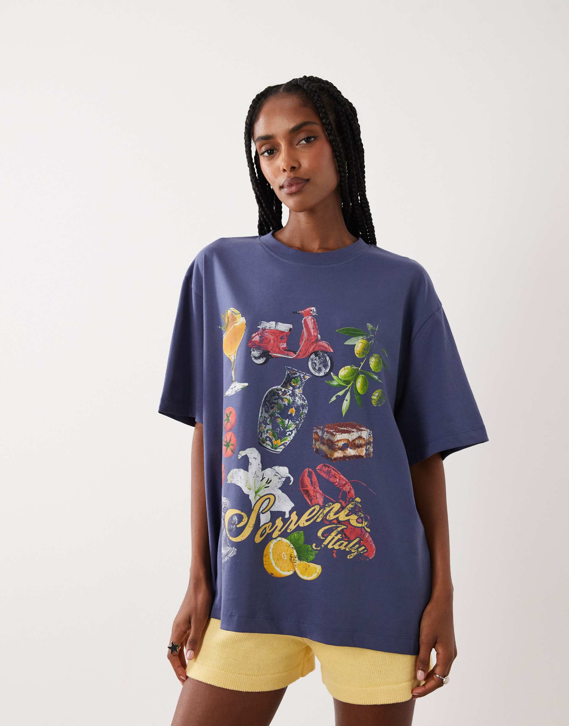asos design oversized t-shirt with sorrento essentials graphic in blue