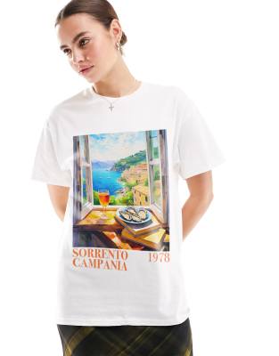 ASOS DESIGN oversized t-shirt with sorrento graphic in white