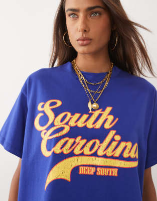 Asos Design Oversized T-shirt With South Carolina Graphic In Blue