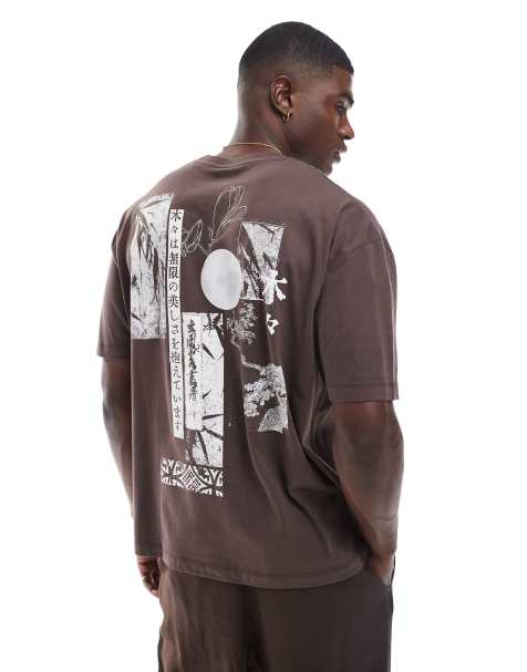 ASOS DESIGN oversized t-shirt with souvenir graphic in brown - view 1
