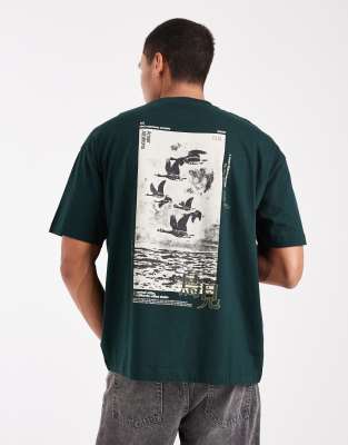 Asos Design Oversized T-shirt With Souvenir Graphic In Green