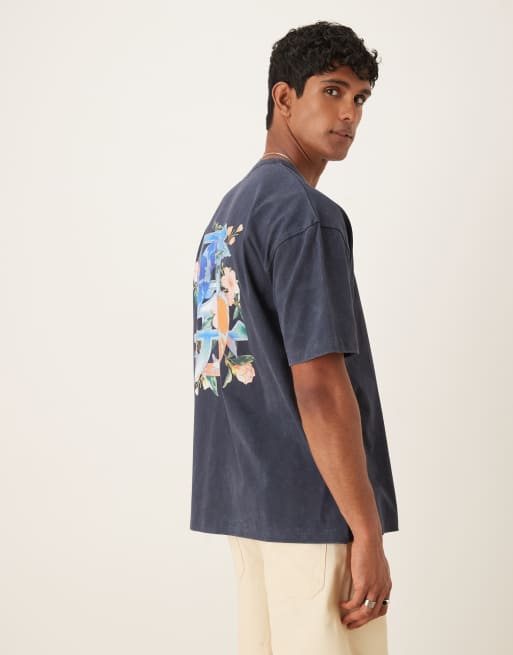 ASOS DESIGN oversized t-shirt with souvenir graphic in heavyweight 220gsm washed navy