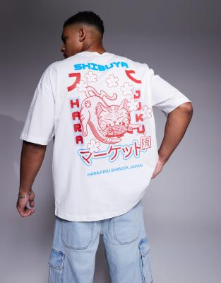 Asos Design Oversized T-shirt With Souvenir Graphic In White