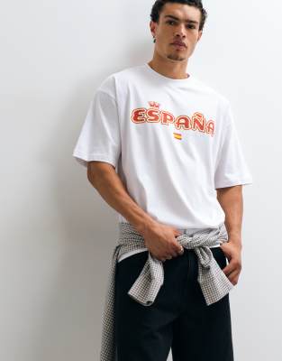 Asos Design Oversized T-shirt With Spain Graphic In White