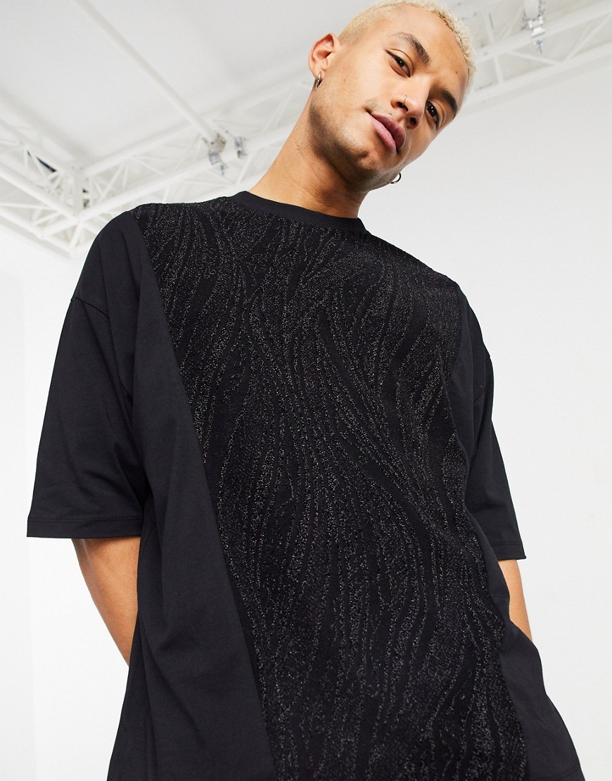ASOS DESIGN oversized t-shirt with sparkly panel in black