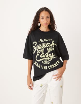 Asos Design Oversized T-shirt With Speak Easy Martini Graphic In Black