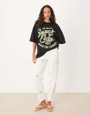 Asos Design Oversized T-shirt With Speak Easy Martini Graphic In Black