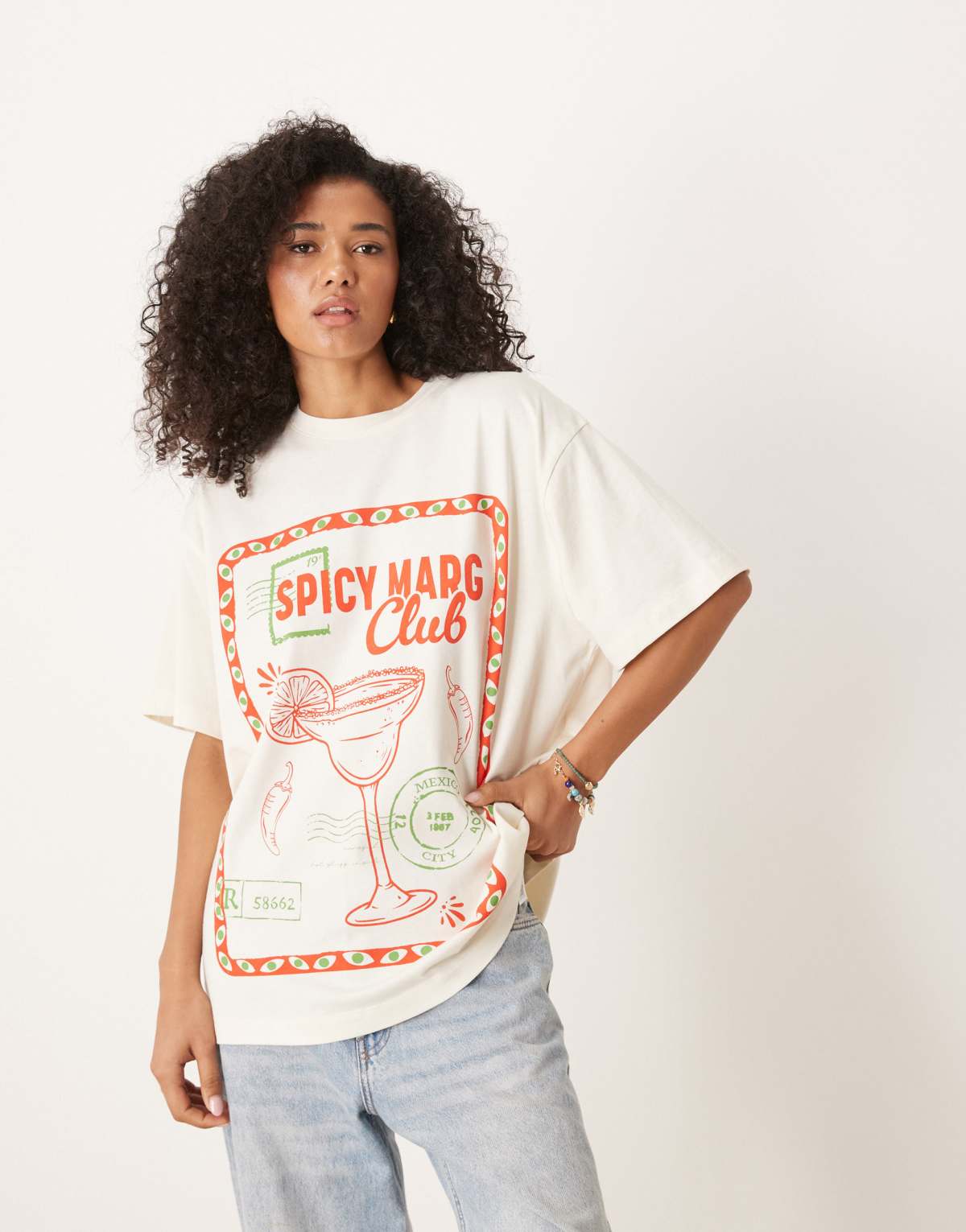 ASOS DESIGN oversized t-shirt with spicy marg graphic in cream
