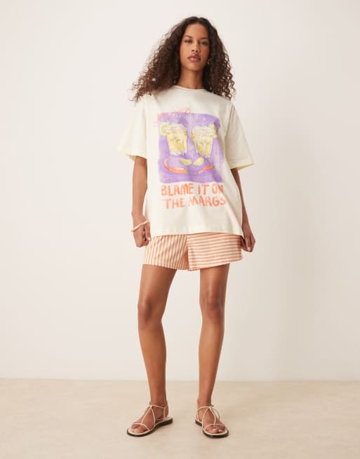 ASOS DESIGN oversized t-shirt with spicy margarita graphic in buttermilk