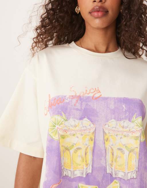 ASOS DESIGN oversized t-shirt with spicy margarita graphic in buttermilk