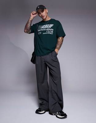 Asos Design Oversized T-shirt With Sports Club Front Print In Green