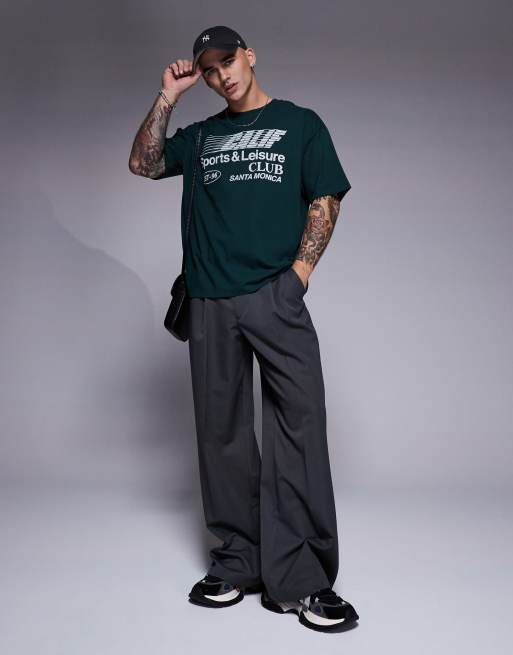 ASOS DESIGN oversized t-shirt with sports club front print in green, 2 of 4
