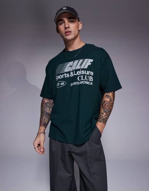 ASOS DESIGN oversized t-shirt with sports club front print in green, 3 of 4