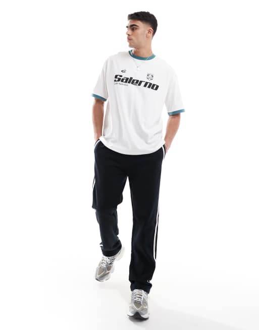 ASOS DESIGN oversized T-shirt with sports graphic and contrast trim in white, 2 of 4